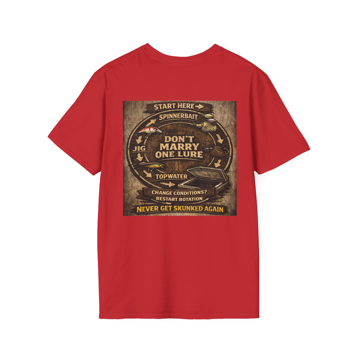 Fishing T-Shirt — "Don't Marry One Lure" Lure Rotation System Graphic Tee