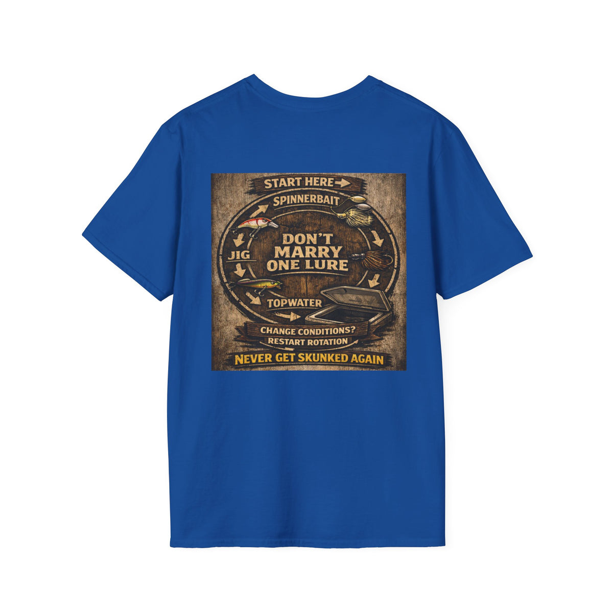 Fishing T-Shirt — "Don't Marry One Lure" Lure Rotation System Graphic Tee