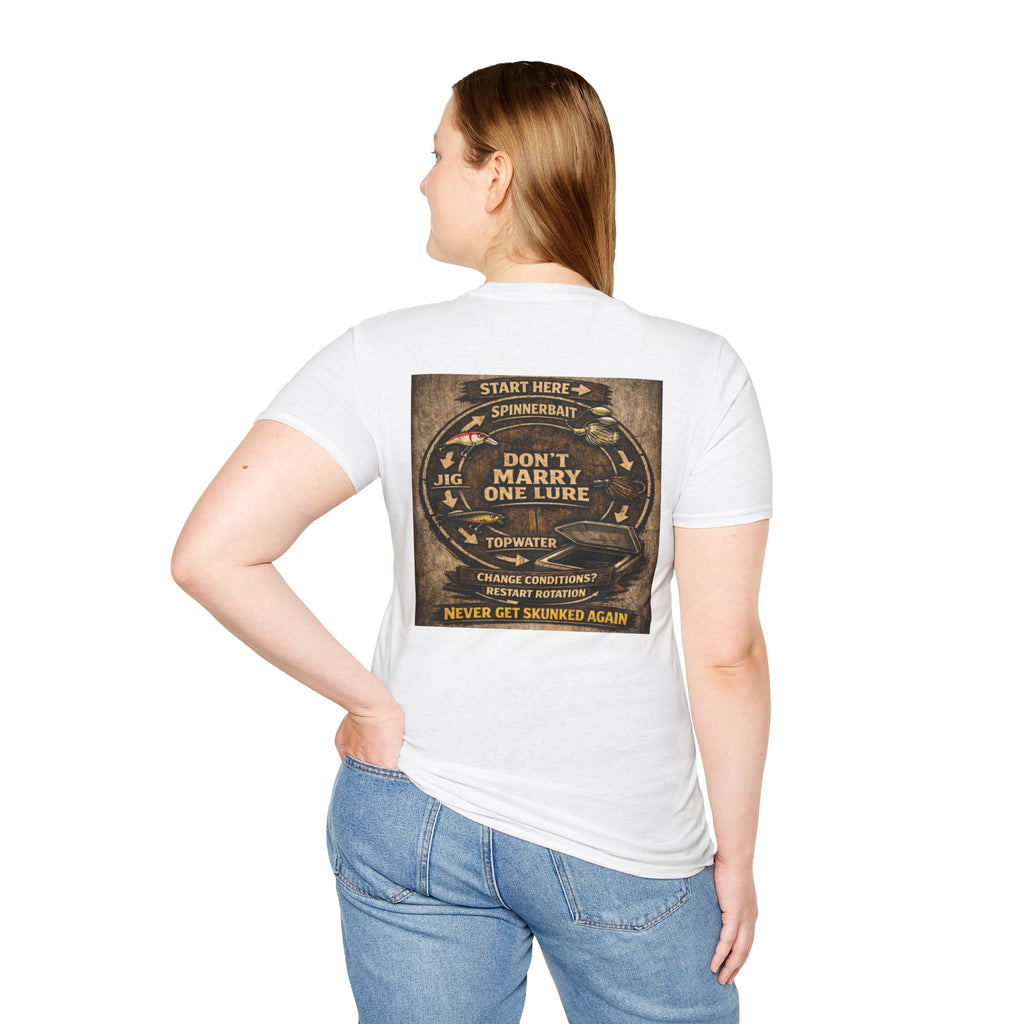 Fishing T-Shirt — "Don't Marry One Lure" Lure Rotation System Graphic Tee