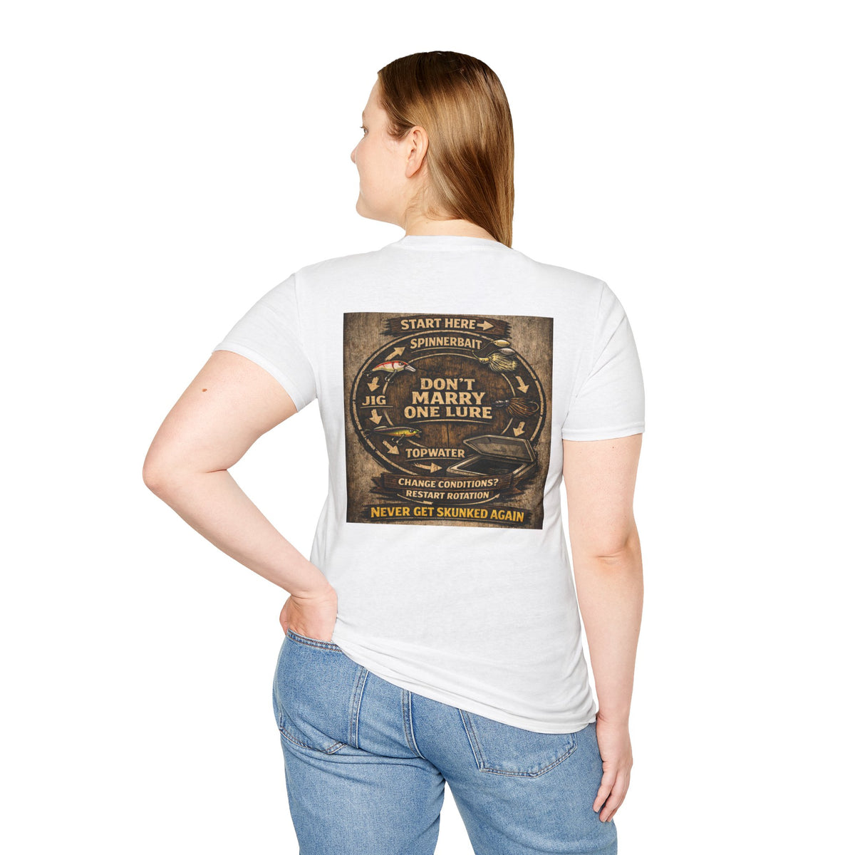 Fishing T-Shirt — "Don't Marry One Lure" Lure Rotation System Graphic Tee