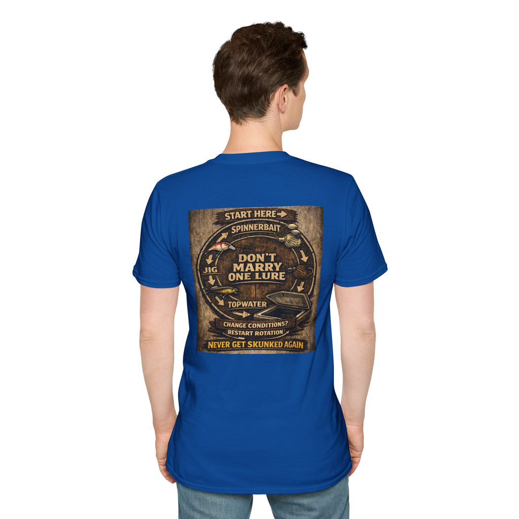 Fishing T-Shirt — "Don't Marry One Lure" Lure Rotation System Graphic Tee