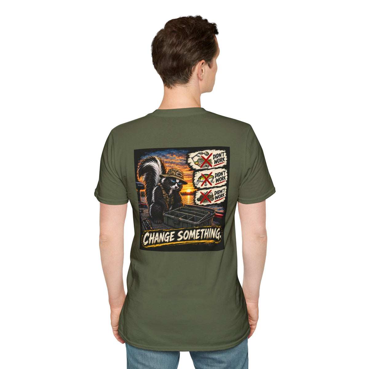 T-Shirt Change Something, Skunk Happens Fishing Graphic Tee