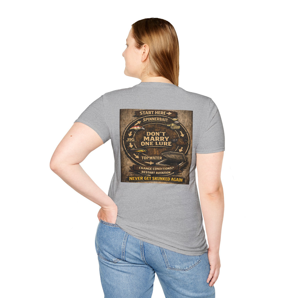 Fishing T-Shirt — "Don't Marry One Lure" Lure Rotation System Graphic Tee