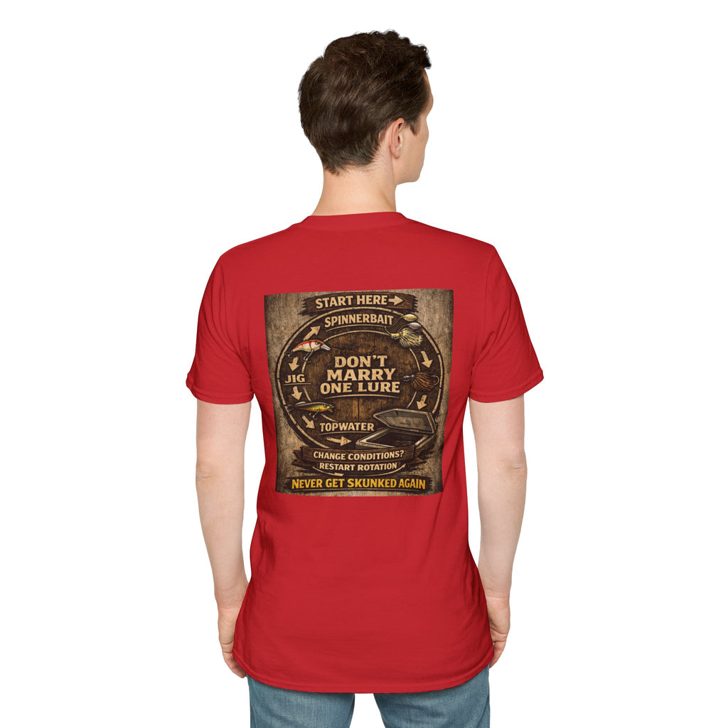 Fishing T-Shirt — "Don't Marry One Lure" Lure Rotation System Graphic Tee
