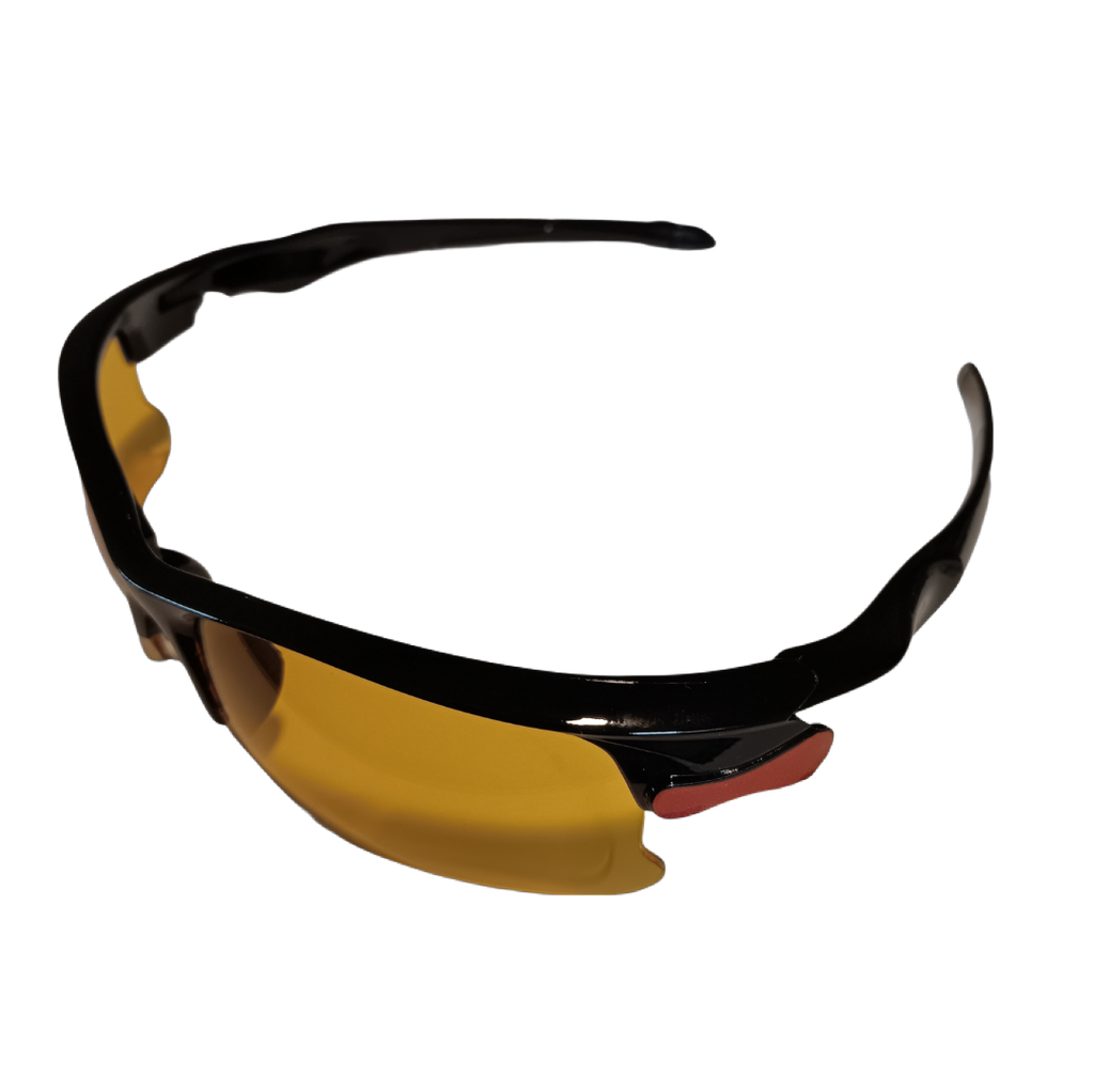 Sunglasses Sportsman Black/Red Frame Yellow Lens UV400 Sport Wrap Outdoor Unisex